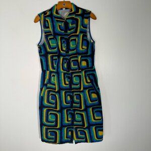 Boden Dress Knee Length 100% Cotton Geometric Print Button Down Artsy 10 LONG